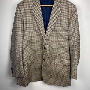 Brooks Brothers 1818 Madison Sport Coat Jacket Silk Wool 42L Tan Plaid yellow